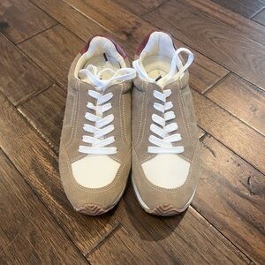 Birdies Tan and White Sneakers with Red Accents